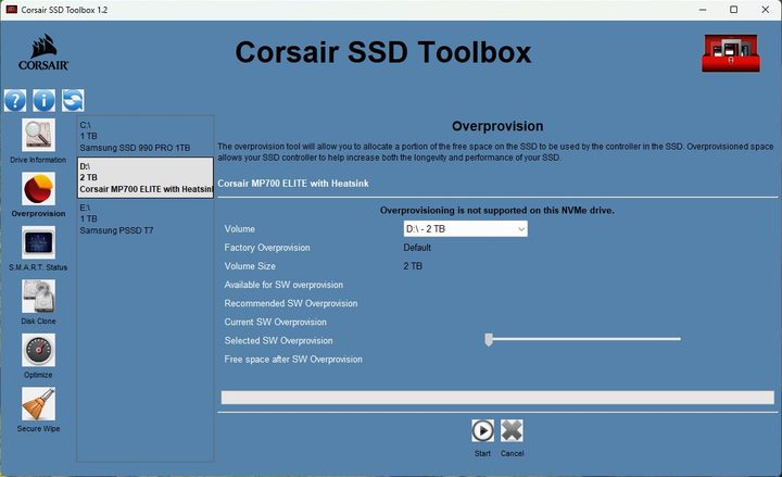 Corsair's SSD Toolbox software running on Windows.
