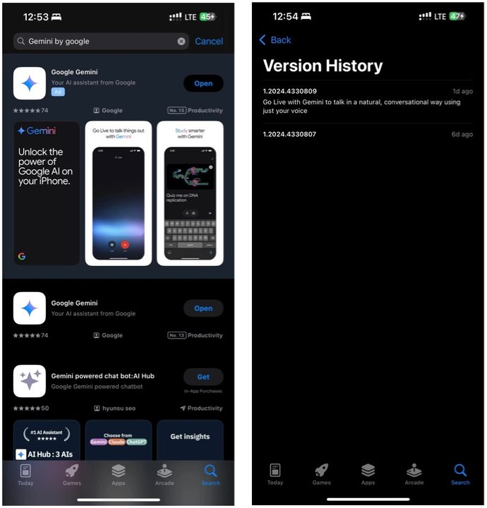 Google Gemini app on iOS.