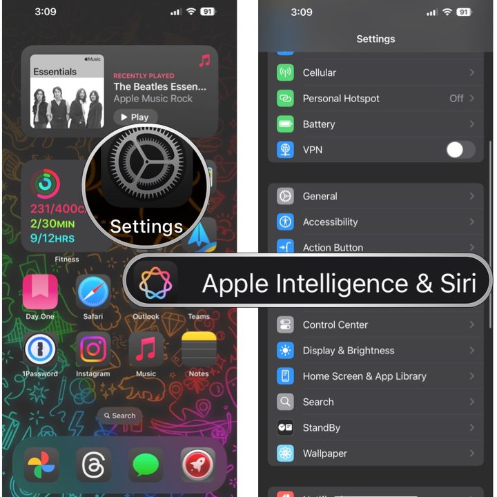 Open Settings, select Apple Intelligence and Siri.