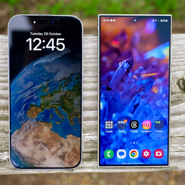 The Samsung Galaxy S24 Ultra and Apple iPhone 16 Pro Max's screen.