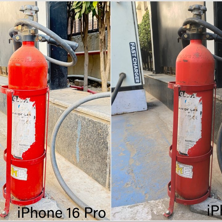 Comparison of pictures taken by iPhone.16 Pro and iPhone 6S depicting a cylinder in macro mode.