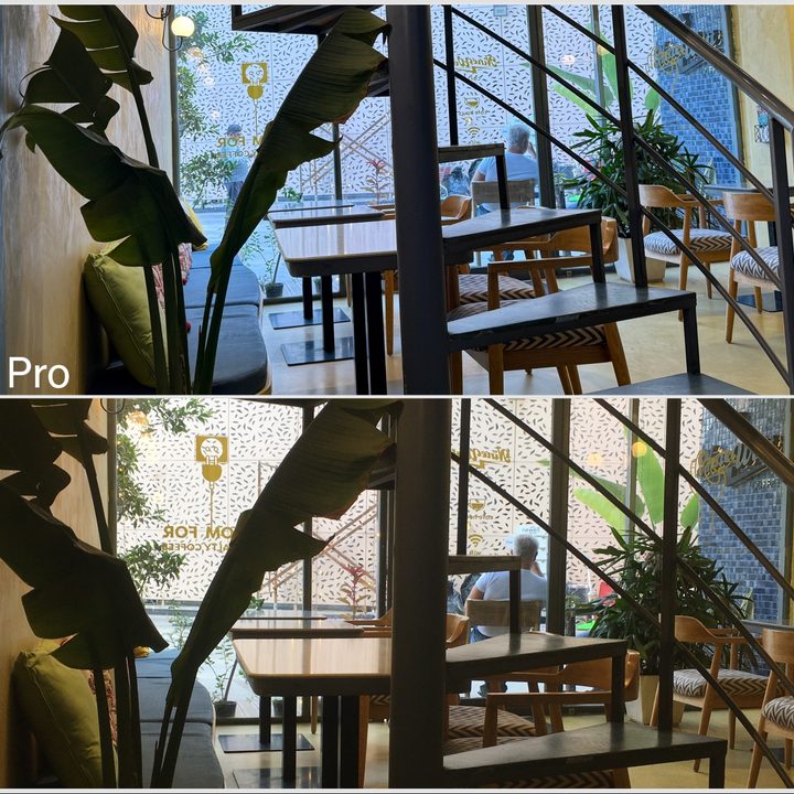 Comparison of pictures taken by iPhone.16 Pro and iPhone 6S showing the insides of a restaurant.