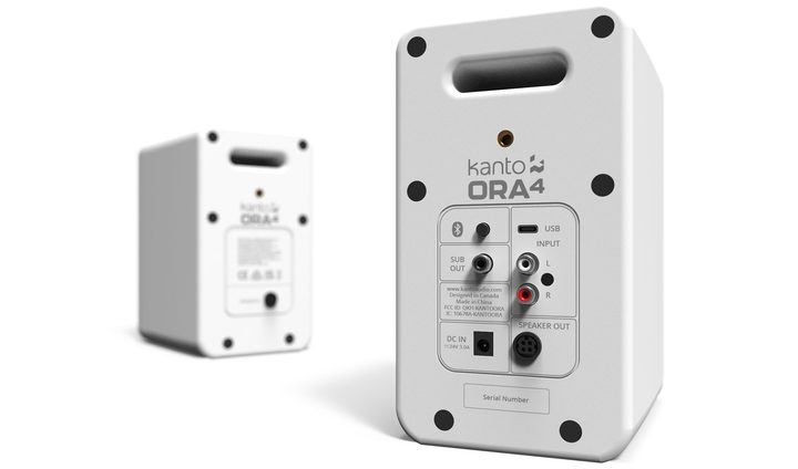 Kanto Ora4 Reference Speakers in white.