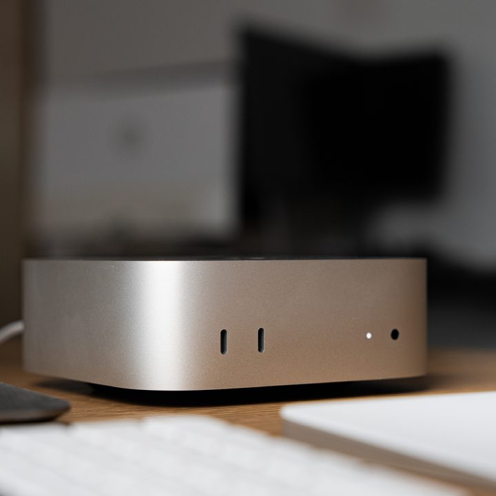 The Mac mini M4 Pro on a desk.