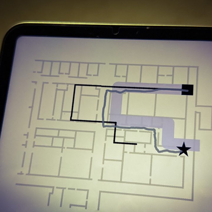 Checking out particle filtered map for assisting blind people with navigation.