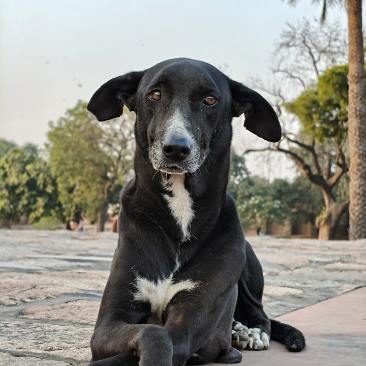 A photo of a black and white dog outside, taken with the Oppo Find X8.