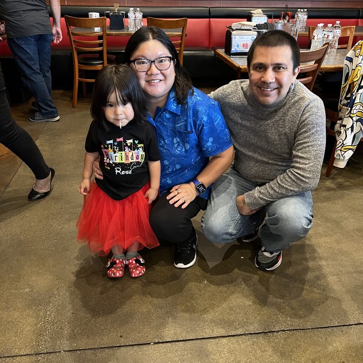 Family photo at birthday party.