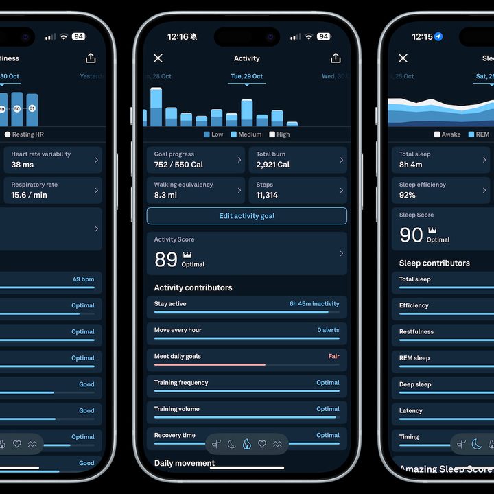 Screenshots taken from the Oura Ring app.