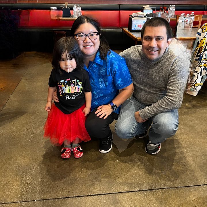 Family photo at birthday party.
