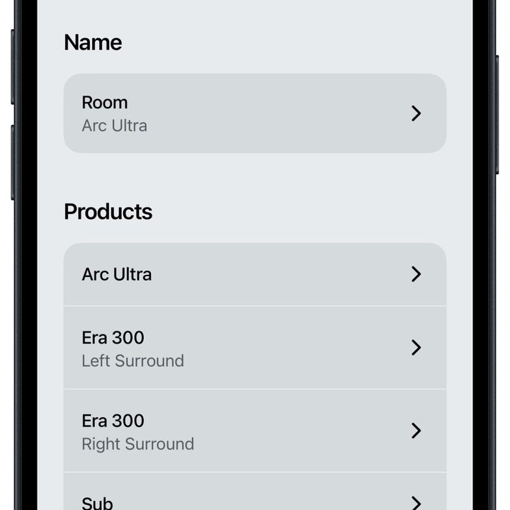 Sonos app for iOS: Arc Ultra settings.