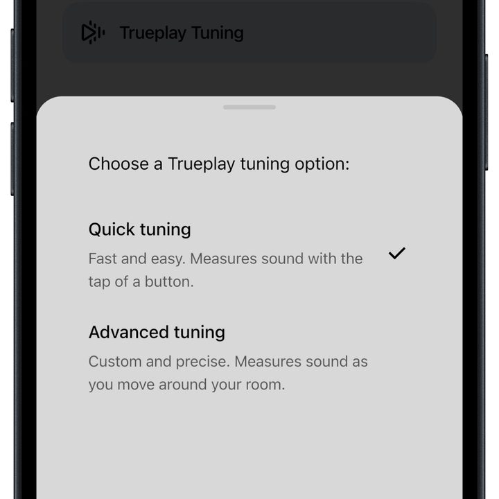 Sonos app for iOS: Trueplay quick tuning options.