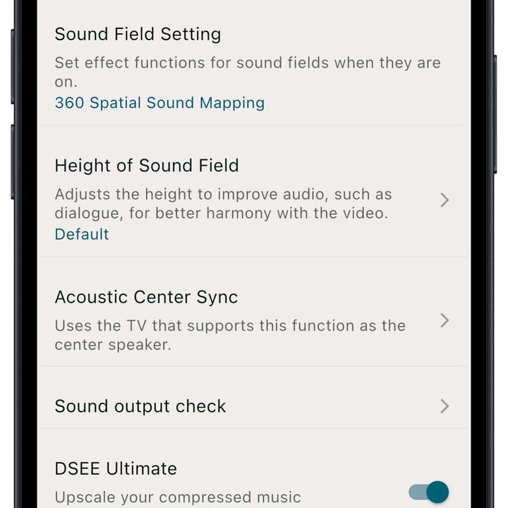 Sony Bravia Connect app for iOS: Sound settings.