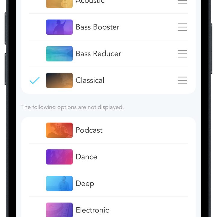 Soundcore app for iOS: EQ presets.