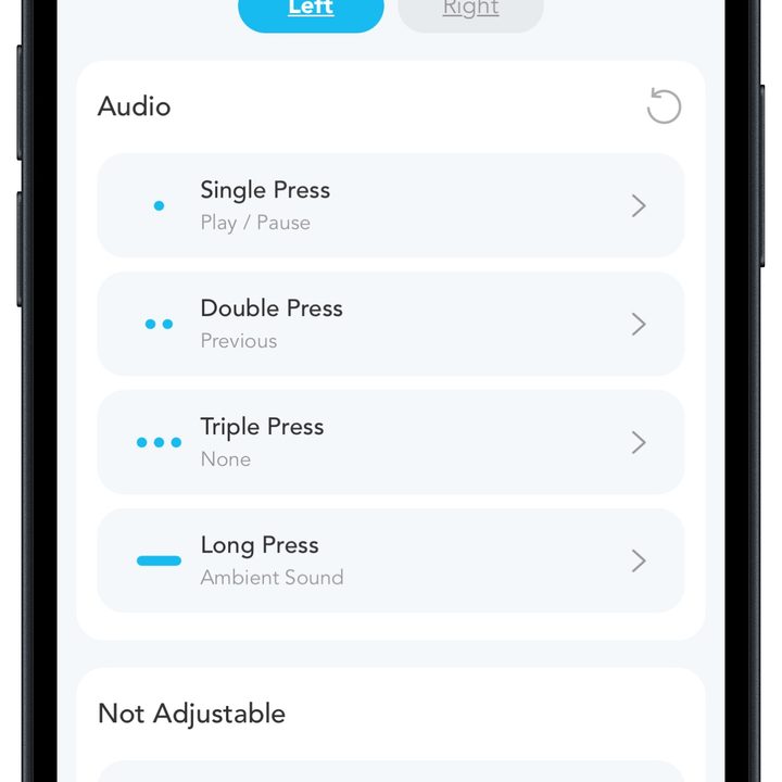Soundcore app for iOS: Control customization.