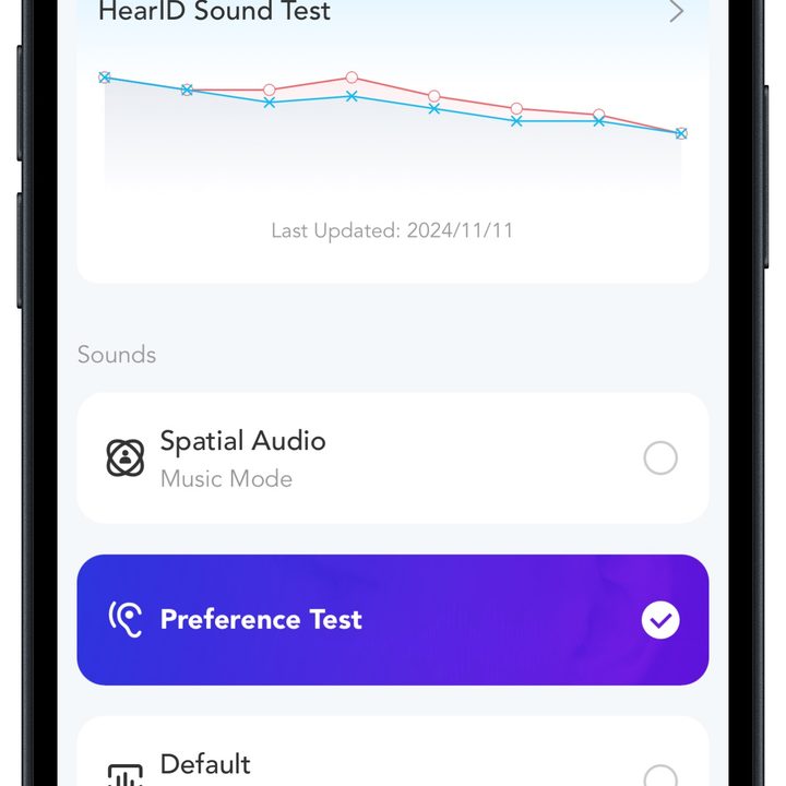 Soundcore app for iOS: sound settings.