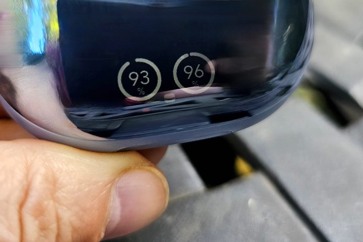 Soundcore Liberty 4 Pro charging case screen seen through the lid.
