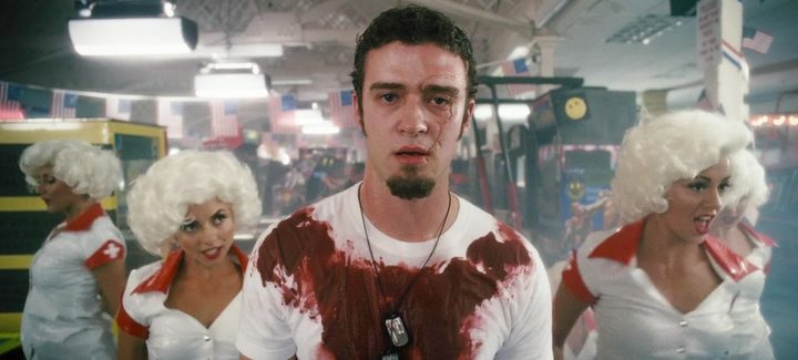 A man faces the camera in Southland Tales.