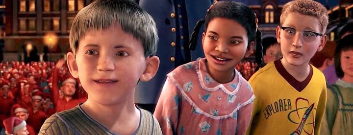 Three children look surprised in The Polar Express.