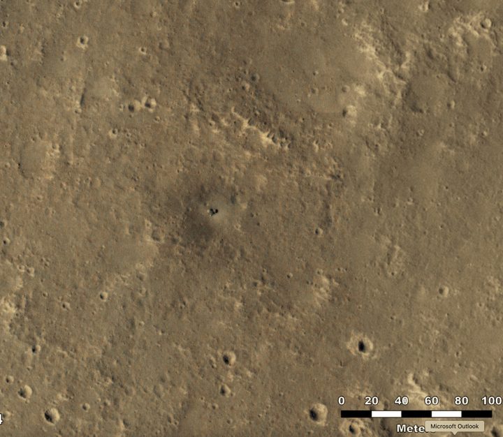 Seen at the center of this image, NASA’s retired InSight Mars lander was captured by the agency’s Mars Reconnaissance Orbiter using its High-Resolution Imagine Science Experiment (HiRISE) camera on Oct. 23, 2024.