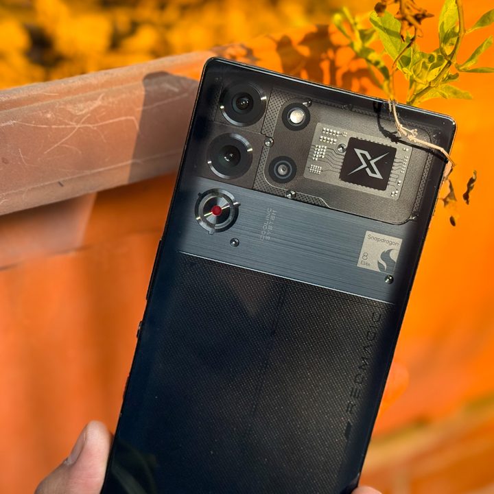 Angled macro view of cameras on the Red Magic 10 Pro.