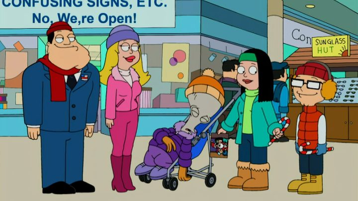 The Smith family at the mall in "American Dad!."