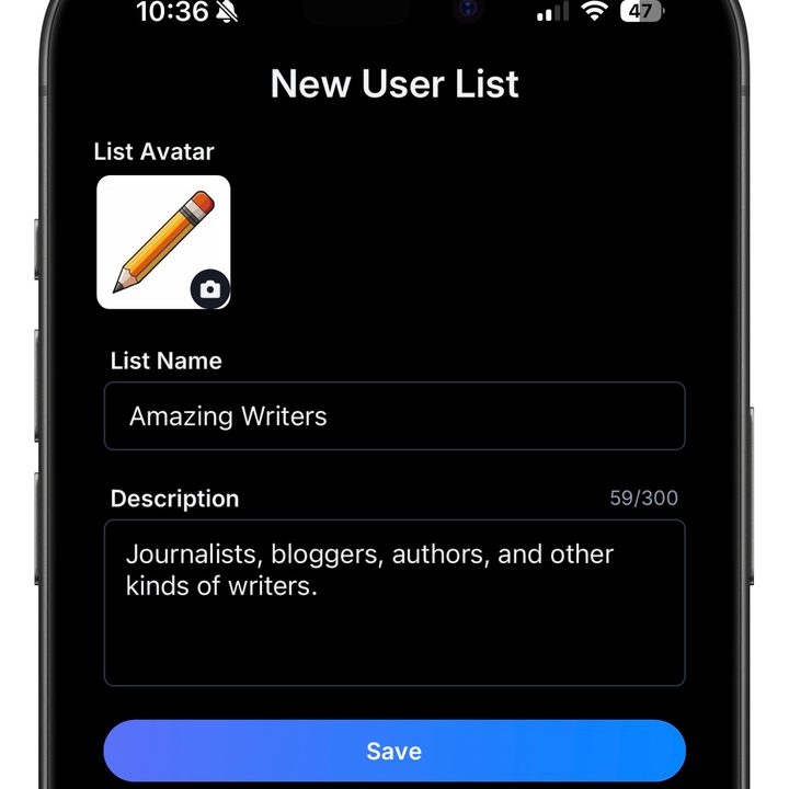 New User List creation on Bluesky app.