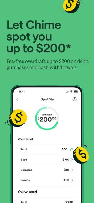 Chime's SpotMe feature.