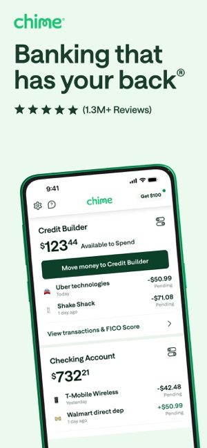Chime promo screen.