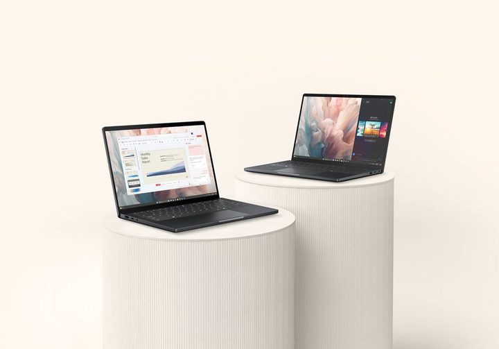 The Dell Pro 13 and 14 on pillars.
