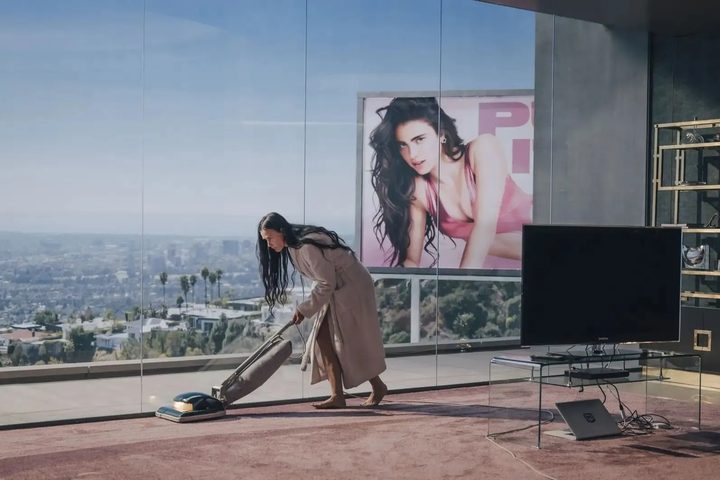 Demi Moore vacuums in "The Substance."