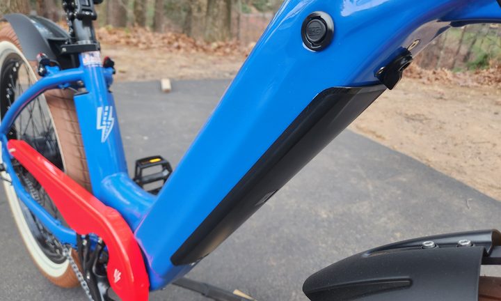 Electric Bike Company Model R battery is integrated in frame tube.