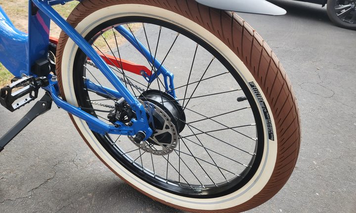 Electric Bike Company Model R rear wheel disc brake and brake rotor.