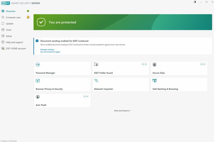 Eset Premium has a clean design but the options are somewhat vague.