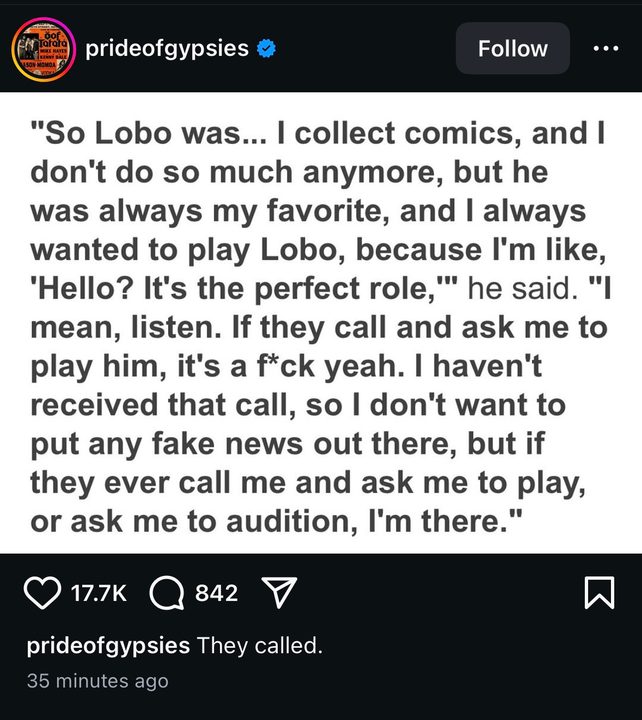 Jason Momoa's Instagram message.