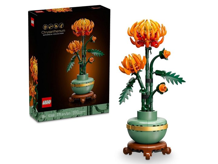The LEGO Icons Chrysanthemum Building Set and its box.