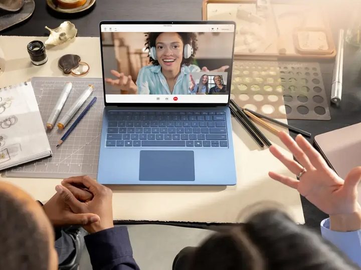 Videoconferencing on the Microsoft Surface Laptop with Copilot+.