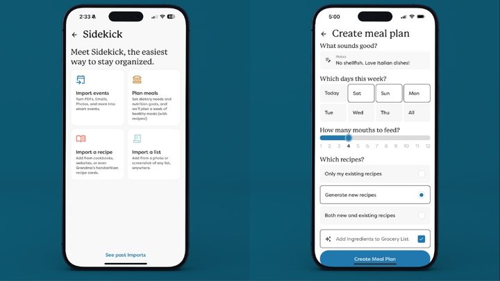 The new Sidekick menu on the Skylight app.
