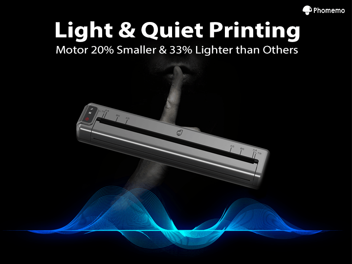 Phomemo Q302 portable printer on a black background.