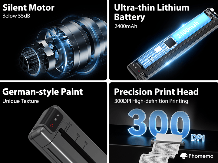 The motor, battery, paint job, and precision of the Phomemo Q302 portable printer.