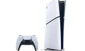 The PlayStation 5 Slim Digital Edition with DualSense controller.