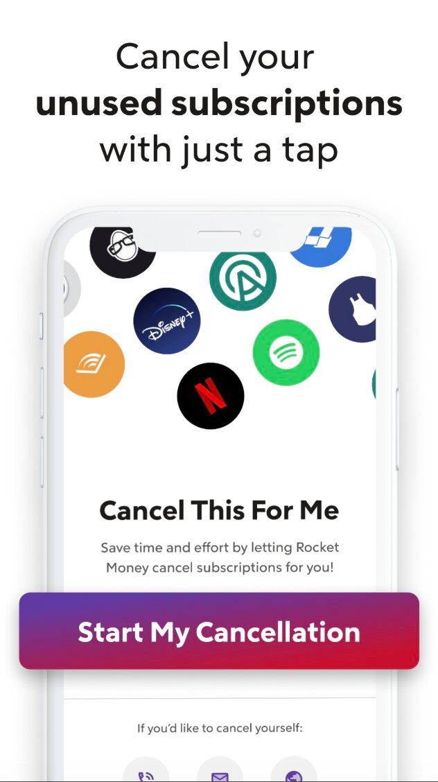 Subscription cancellations screen from Rocket Money.