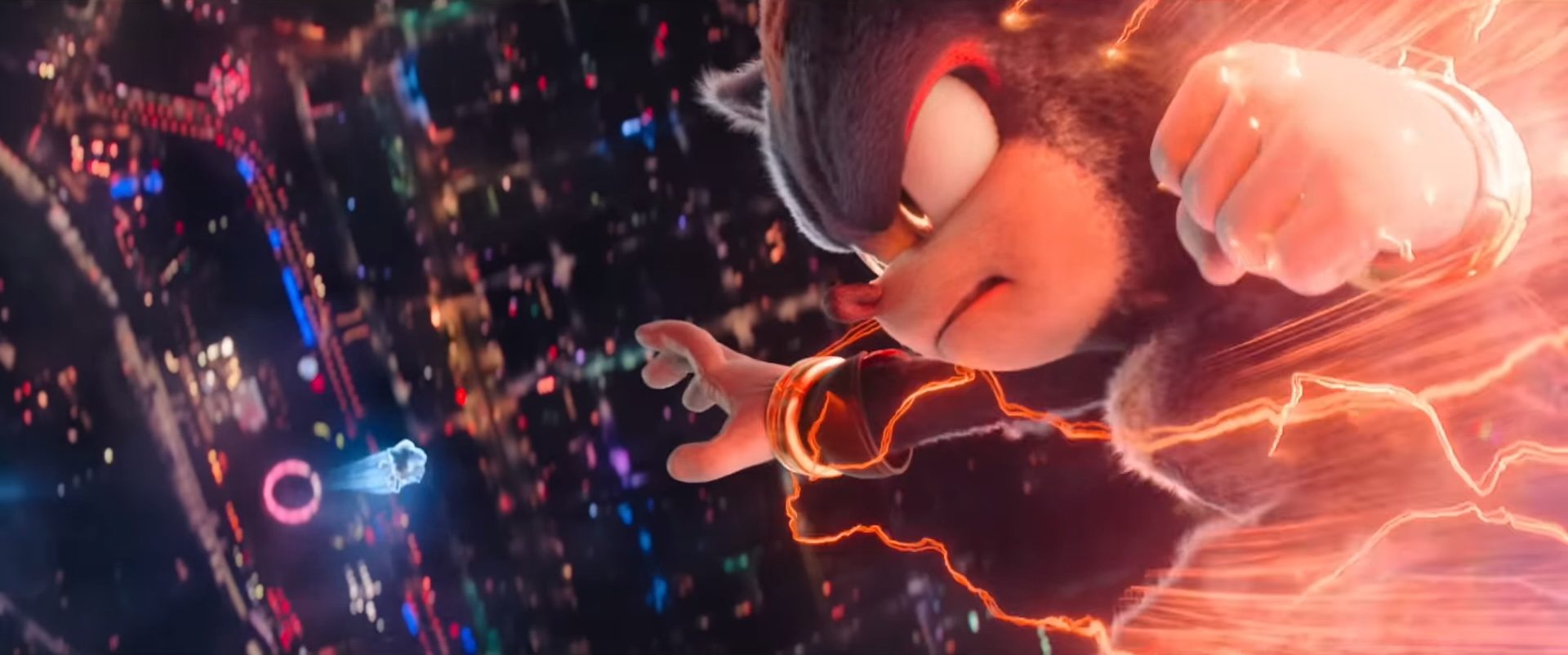 Shadow preparing to punch Sonic in midair in "Sonic the Hedgehog 3."