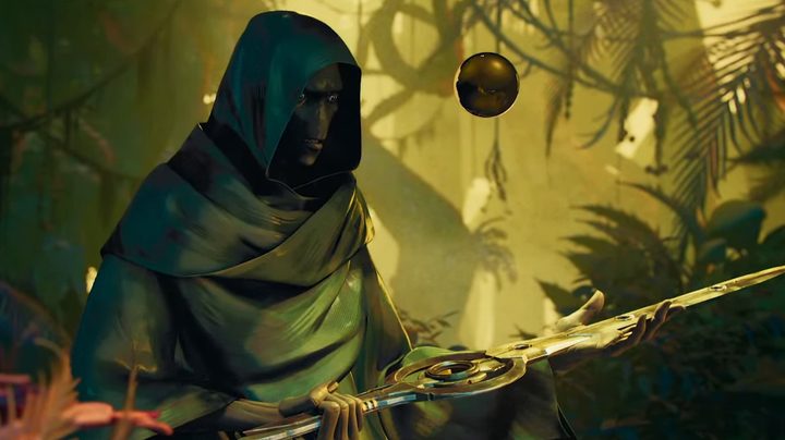 A man stands near a golden orb in Secret Level.