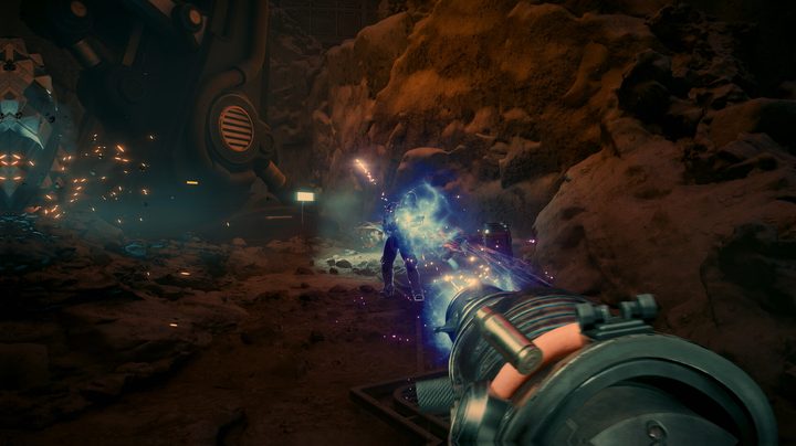 A character shooting an enemy with a laser in The Outer Worlds 2.