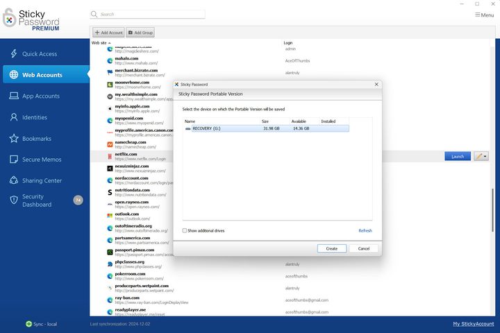 To use Sticky Password on public computers, I create a portable version on a thumb drive.