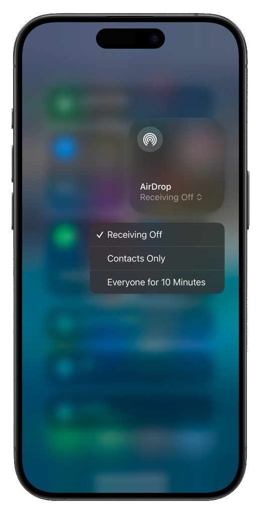 AirDrop options on iPhone 16 Pro.
