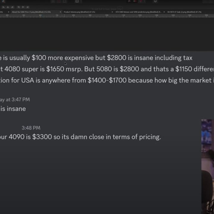 A screenshot of a Discord conversation about the RTX 5080.