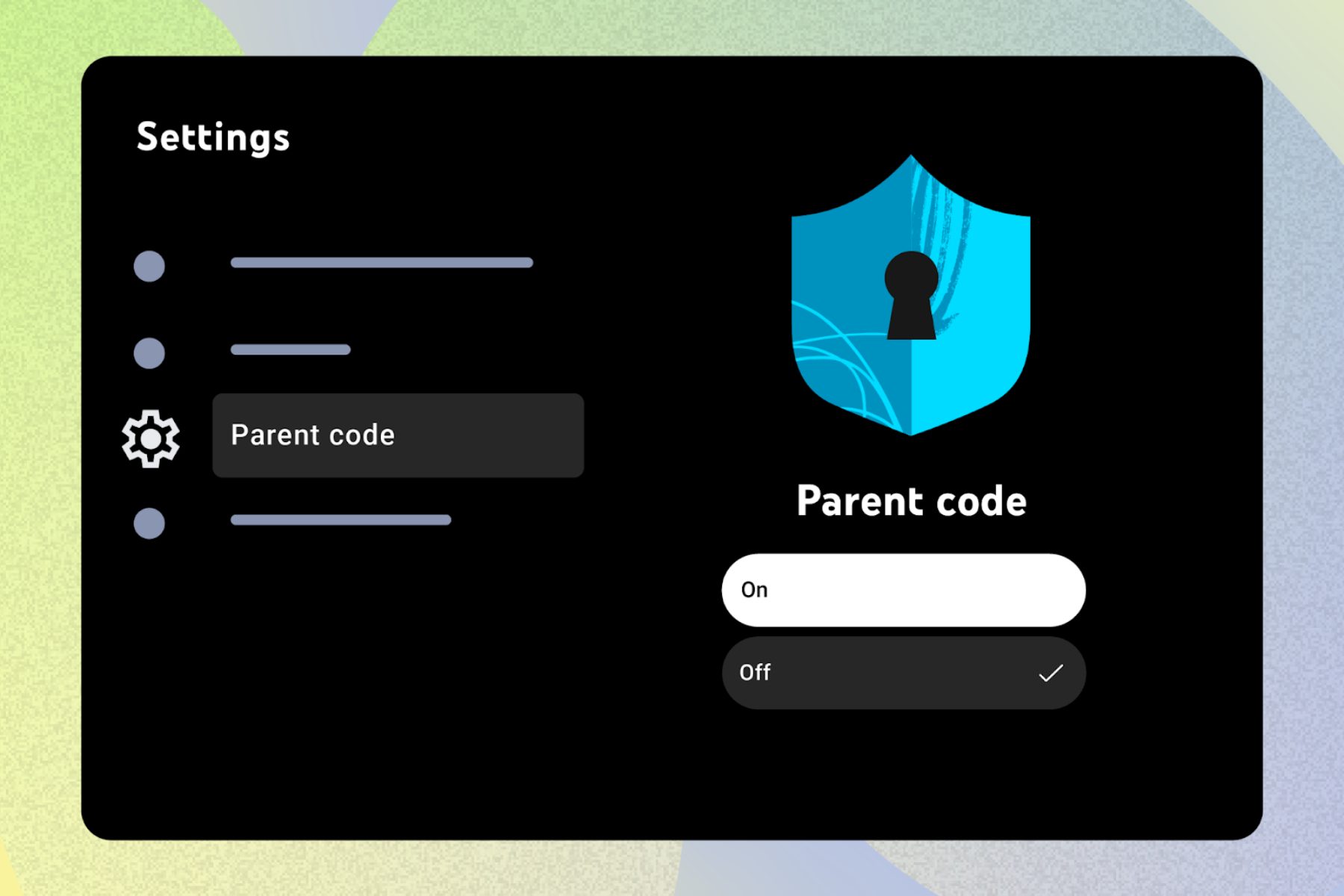 Setting up parent code for YouTube on TV.