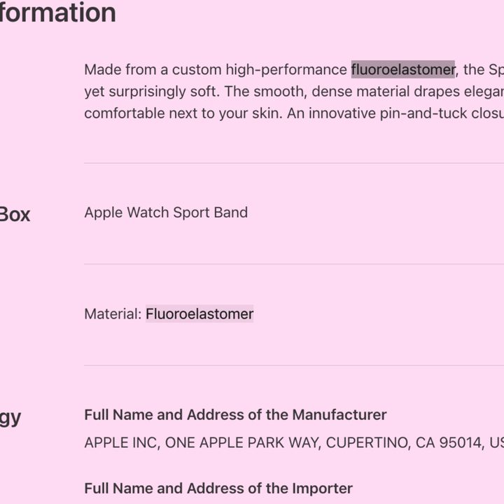 Apple selling an Apple Watch band made out of fluoroelastomer.