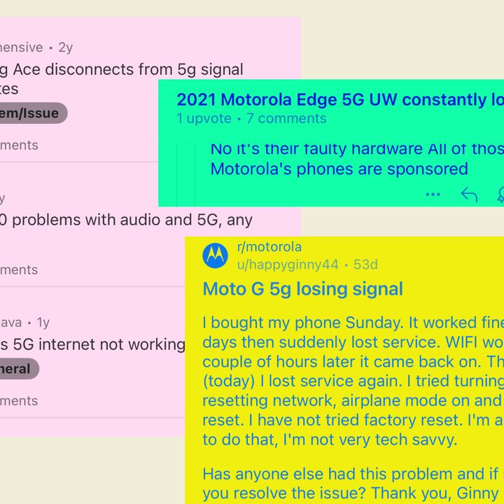 Sample of user complaints about Motorola phones. Set 2.